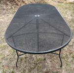 Woodard Wrought Iron Mesh Oval Dining Table with Umbrella Hole
