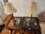 Coffee table, two end tables and two table lamps