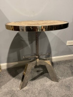 REDUCED Industrial Modern Round Side or End Table - Adjustable Height