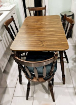 Kitchen table 4 oak wood chair set dining set dinner leaf compact