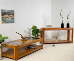 Glass Top Wooden Coffee & Sofa Table Set