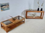 Glass Top Wooden Coffee & Sofa Table Set