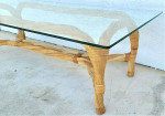 Modern Coastal Twisted Braided Bentwood & Rattan Glass Coffee Table