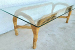 Modern Coastal Twisted Braided Bentwood & Rattan Glass Coffee Table