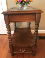 All Wood Rectangular Side Table with beveled glass top and drawer