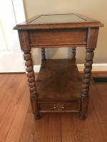 All Wood Rectangular Side Table with beveled glass top and drawer