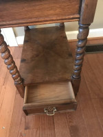 All Wood Rectangular Side Table with beveled glass top and drawer