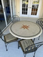 -43" Round faux stone table with 4 metal chairs-Naples