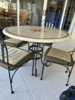 -43" Round faux stone table with 4 metal chairs-Naples