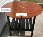 BASSETT inlaid wood TABLE top on newly made wood base 30” tall dining