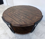 Rustic Pine Wood and Iron Round 40” Coffee Table LIKE NEW