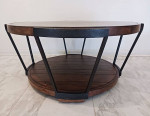 Rustic Pine Wood and Iron Round 40” Coffee Table LIKE NEW