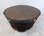 Rustic Pine Wood and Iron Round 40” Coffee Table LIKE NEW