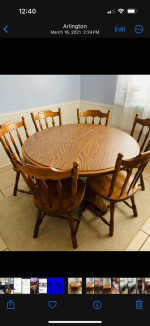 Solid oak table with six chairs