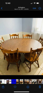 Solid oak table with six chairs