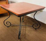 Square Accent Table with Wood Top and Black Metal Base. End Table. Side Table