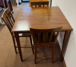 Tall 38” Square Dining Table and 3 Chairs. Hightop Dinette 3 Chairs