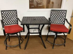 Outdoor Patio Deck Metal Bistro Table with 2 Swivel Stools, Square Cafe Table. O