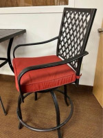 Outdoor Patio Deck Metal Bistro Table with 2 Swivel Stools, Square Cafe Table. O