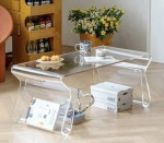 Mid Century Minimalist Acrylic Magazine Rack Coffee And Side Table Set