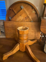 Oak Pedestal Dining Table with Leaf and 6 chairs