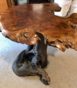 Live Edge Burl Wood Table 34"x26" w/Tree Trunk Base
