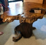 Live Edge Burl Wood Table 34"x26" w/Tree Trunk Base