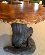 Live Edge Burl Wood Table 34"x26" w/Tree Trunk Base