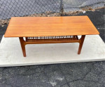 Scandinavian Modern Teak and Cane Coffee Table by Trioh Møbler.