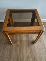 Natural Wood End Table with tinted glass