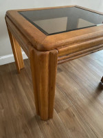 Natural Wood End Table with tinted glass