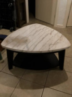 Coffee Table White marble top granite stone top wood base on wheels