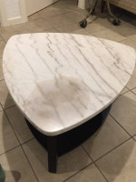 Coffee Table White marble top granite stone top wood base on wheels