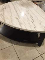 Coffee Table White marble top granite stone top wood base on wheels