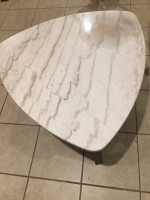 Coffee Table White marble top granite stone top wood base on wheels
