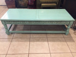 Heavy Sturdy Large Coffee Table Carved Wood and Painted