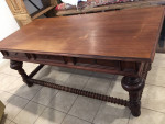Library dining table drawers on sides Mahogany wood wax finish 79”l
