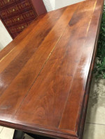 Wood wide plank Dining Table on Iron Base 82” industrial decor