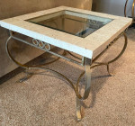 Beautiful Stone/Glass/Brass Decorative End/Accent TABLE - good cond.