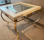 Beautiful Stone/Glass/Brass Decorative End/Accent TABLE - good cond.