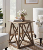 Brand New Copperton Wood X Base Accent Table Natural Threshold