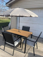 outdoor patio metal dining set table 4 oversized chairs & umbrella NEW