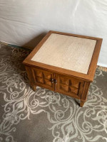 Midcentury modern end table with stone top - SALE!