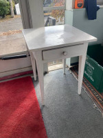 Small white wood wooden side table, table with drawer. Good condition.