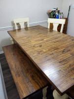 Farmhouse style table + bench and chairs