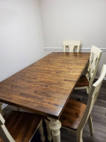 Farmhouse style table + bench and chairs