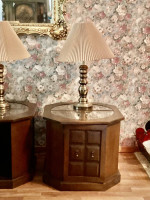 Two brass end table lamps