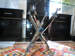 Brand New Modern Side Table with Tempered Glass Top and Chrome Metal
