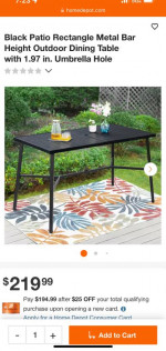 NEW Black Patio Rectangle Metal Bar Height Outdoor Dining Table