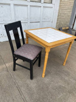 Square, Tile Top Dining Table with TWO Black CHAIRS